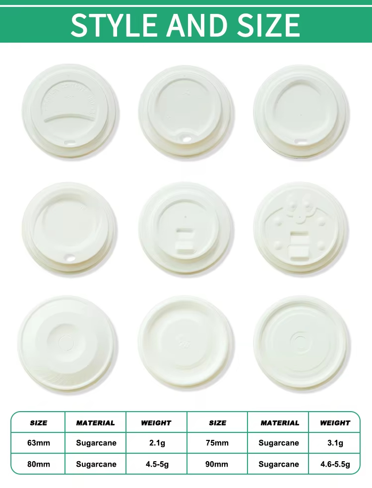 White Sugarcane Bagasse Cup Lid