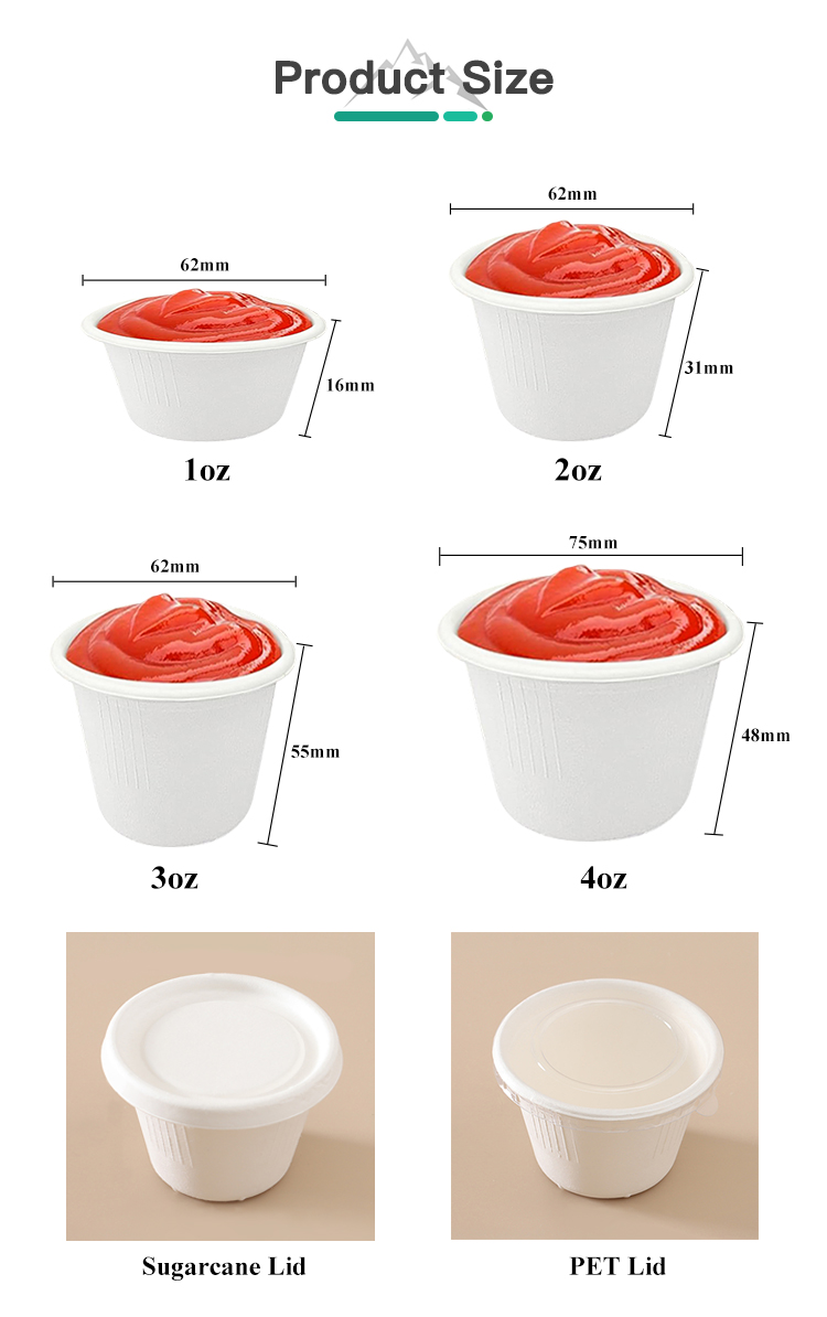 Biodegradable Sugarcane 3oz Sauce Cup with Lid