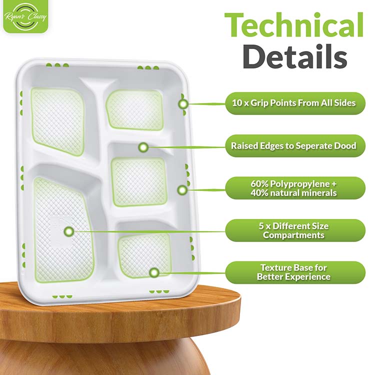 Cornstarch 5-Compartment School Lunch Tray