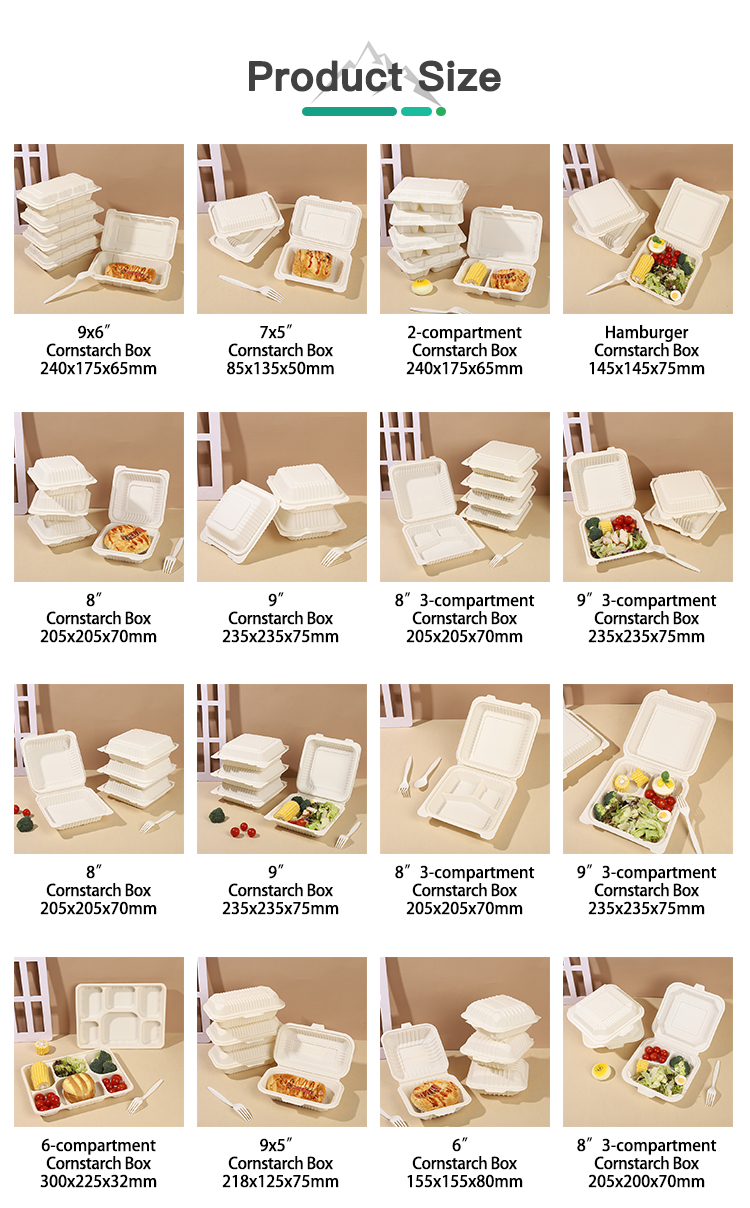 Cornstarch 9x9 Inch Clamshell Box