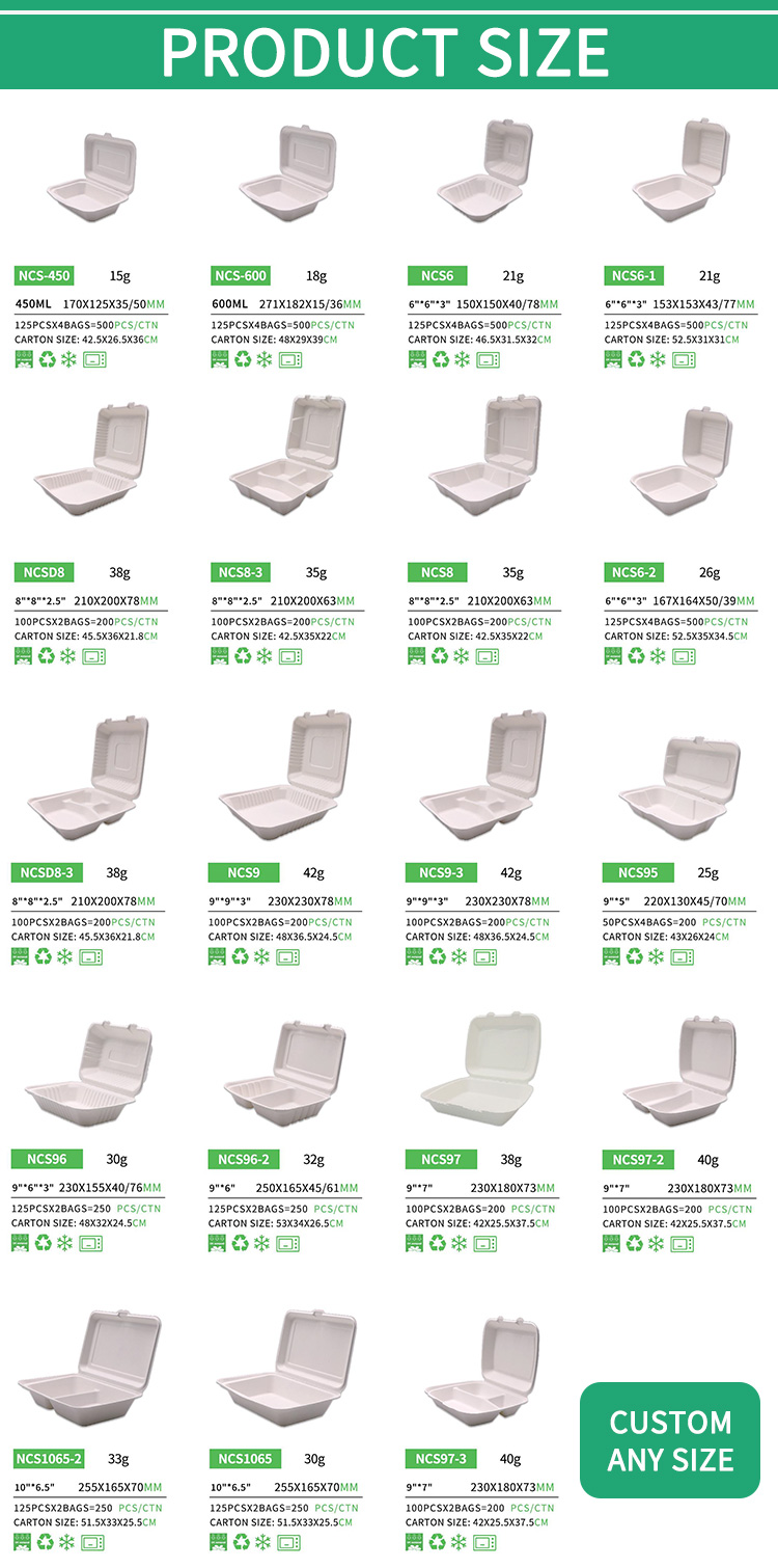 1000ml Bagasse Clamshell Box