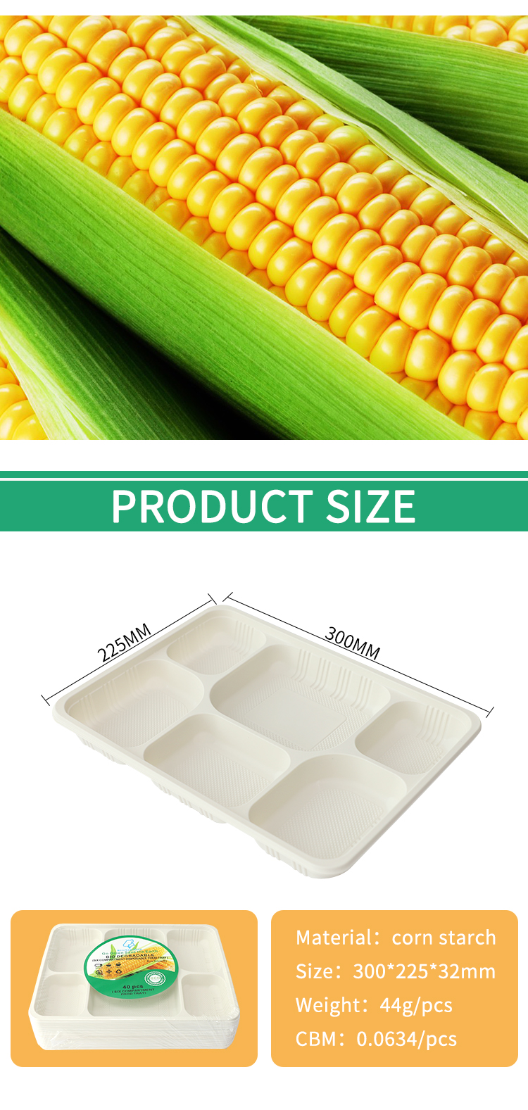Cornstarch Tray 6 Compartment