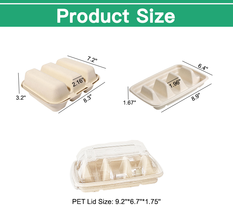 3-Compartment Clamshell Sugarcane & Bagasse Taco Box