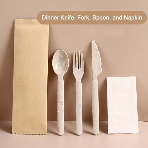Individually Wrapped Disposable Wheat Straw Knife, Fork, and Spoon