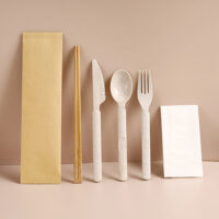 Individually Wrapped Disposable Wheat Straw Knife, Fork, and Spoon