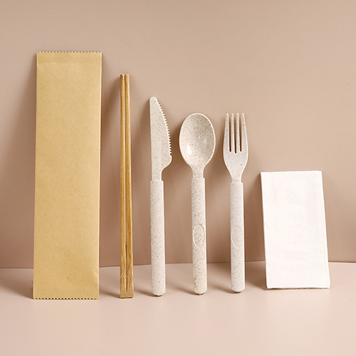 Individually Wrapped Disposable Wheat Straw Knife, Fork, and Spoon