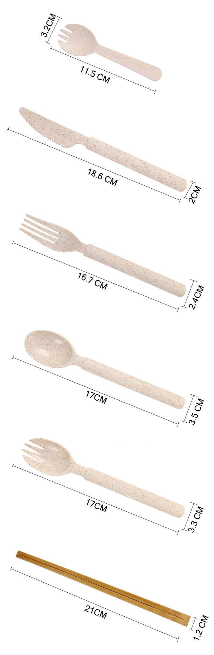 Individually Wrapped Disposable Wheat Straw Knife, Fork, and Spoon