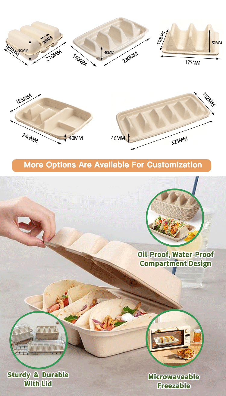 Compostable Sugarcane Bagasse Taco Holder Tray