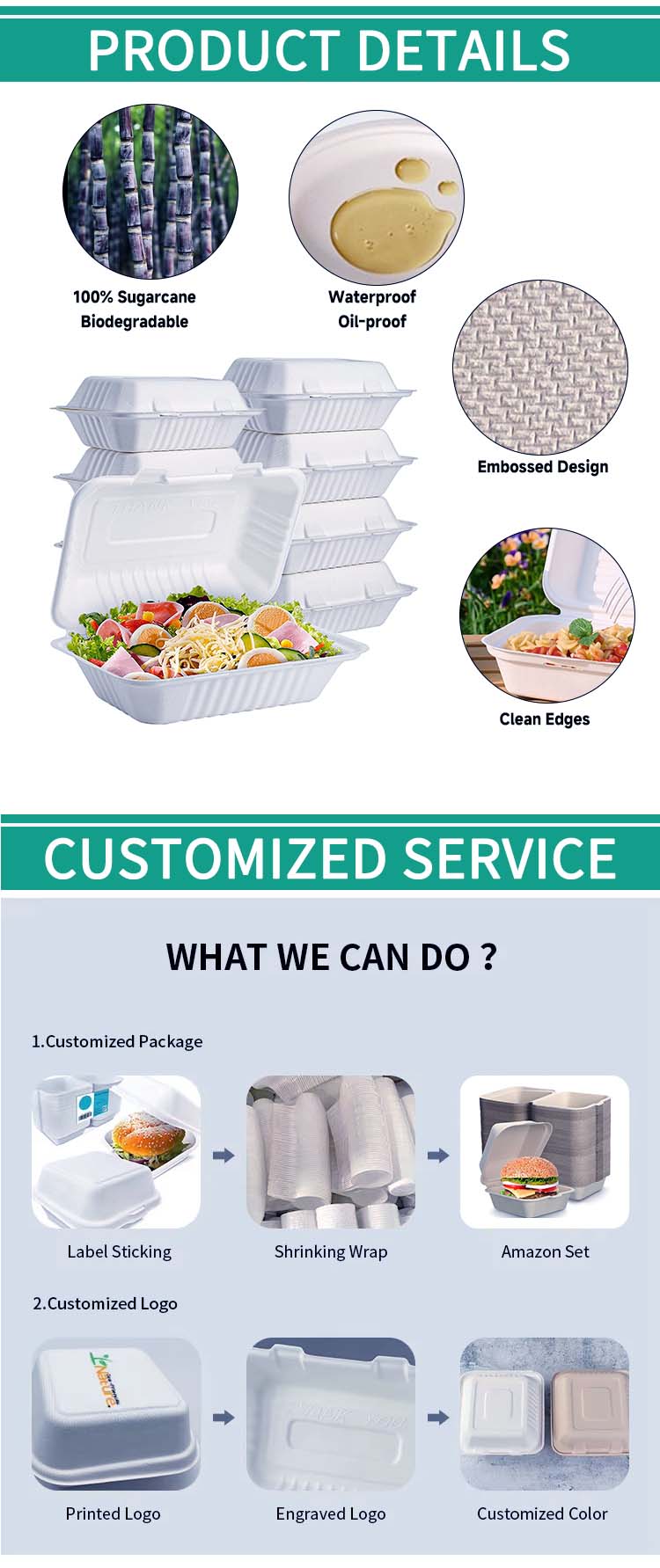 Sugarcane Bagasse Clamshell Container