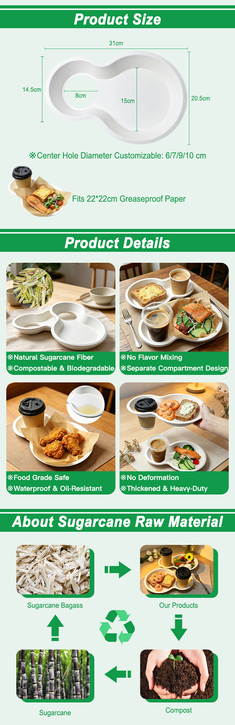 Sugarcane Bagasse Drink Cup Holder Tray