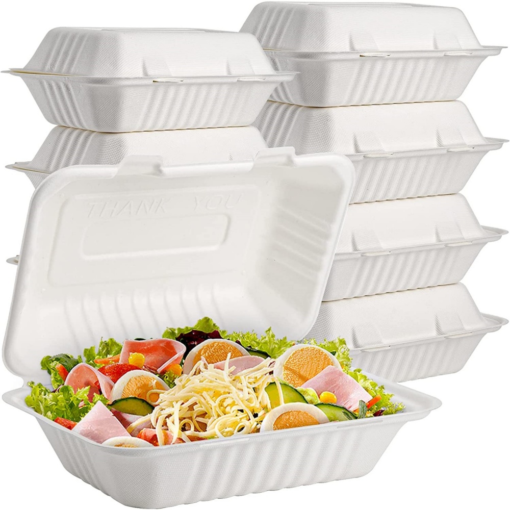 Bagasse Clamshell Food Boxes for Takeaway Meals