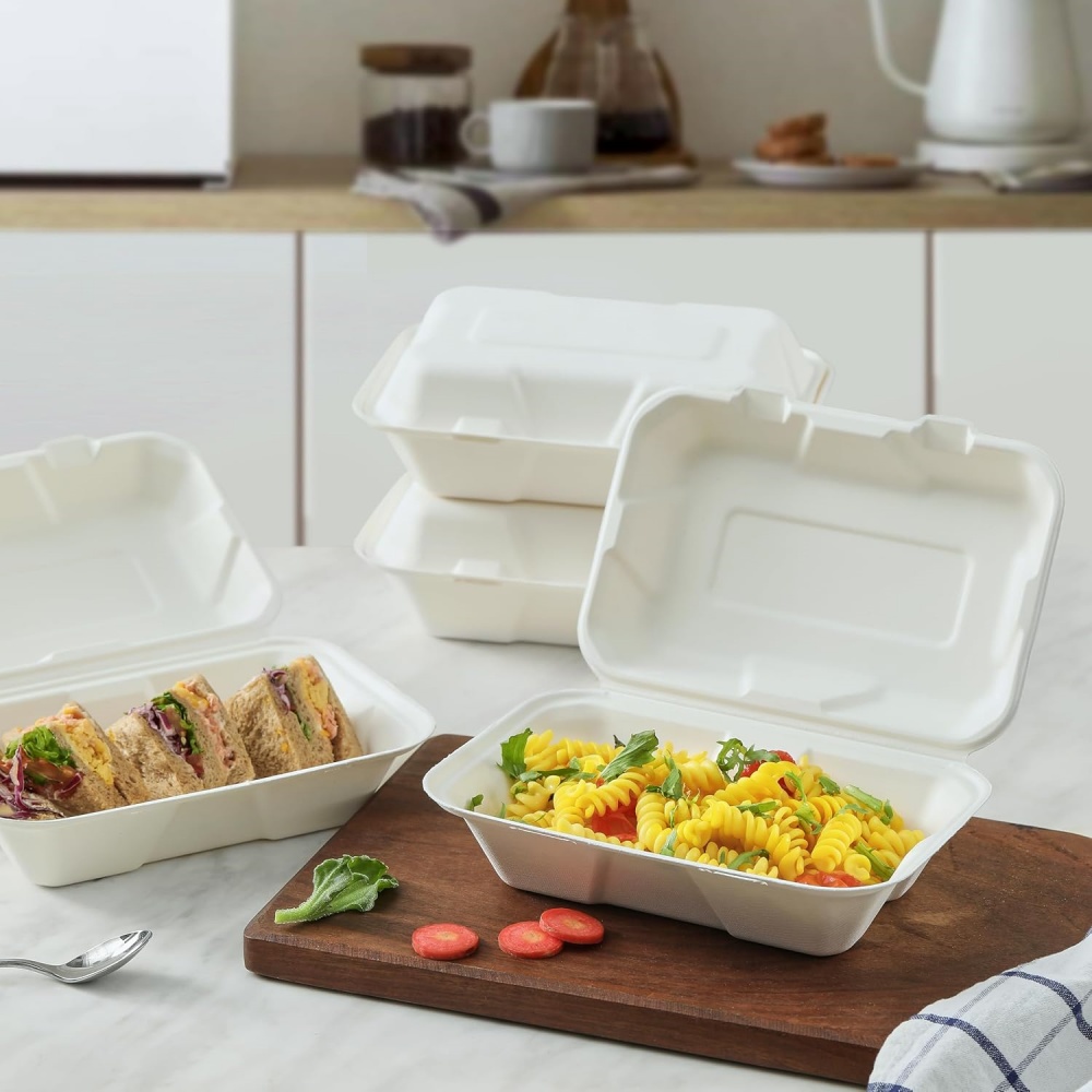 Sugarcane Bagasse 1000ml Clamshell Box